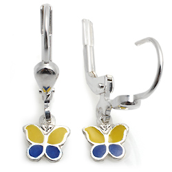 Kinderschmuck Ohrringe Schmetterling gelb/blau Silber