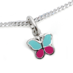 Kinderschmuck Halskette Schmetterling pink/trkis mit Kette Silber