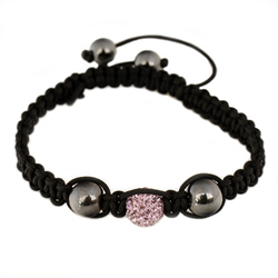 Shamballa Armband Hmatit, Glasperle grau/rosa